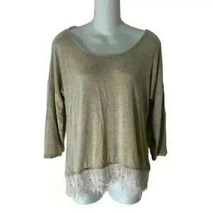 Takara Lace Trim Blouse Long Sleeve Beige Size Medium